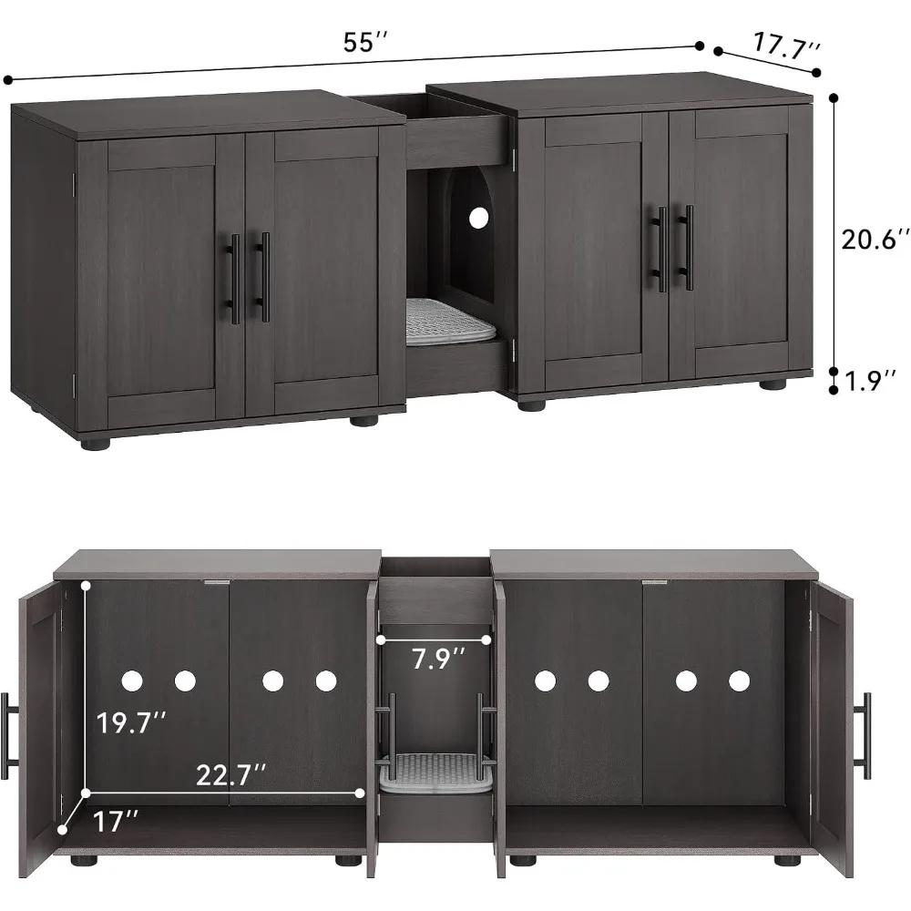 Hidden Litter Box Enclosure Furniture for 2 Cats Wooden Enclosed Storage Organizer Cat Litter Box Furniture Hidden Washroom Cat House Cat