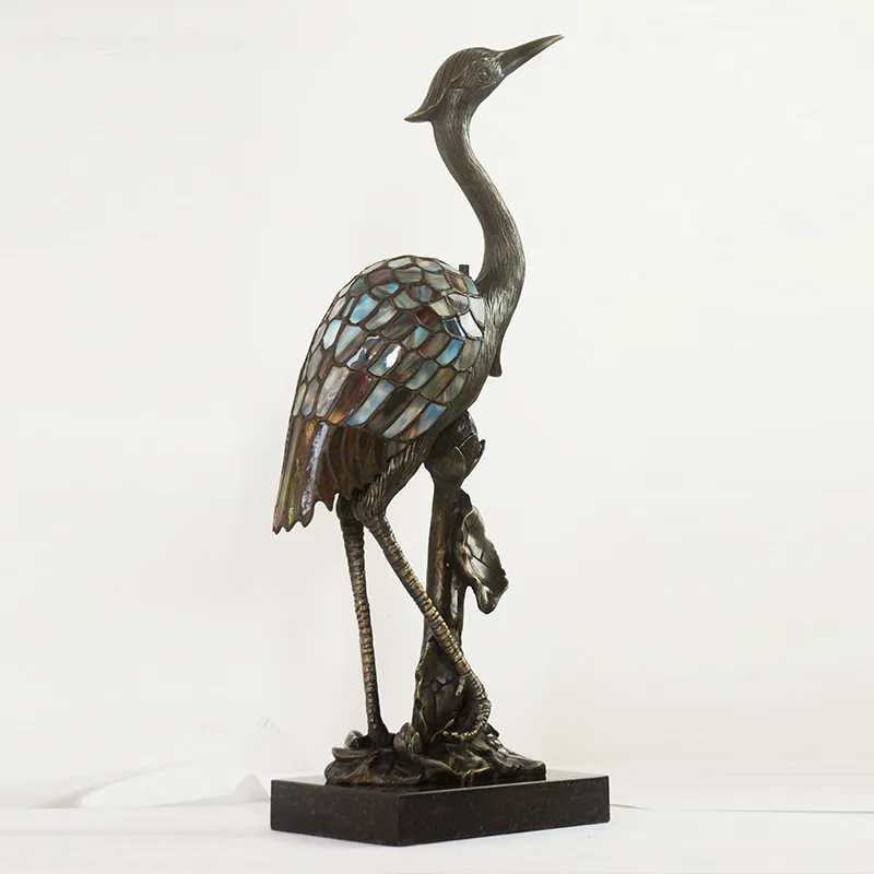 Handmade Glass Decoration Retro Novelty Crane Ornament All Copper Night Light