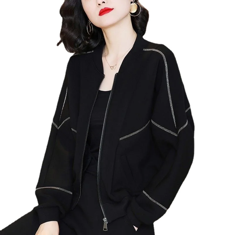 

Black jacket women's long-sleeved 2023 spring and autumn new casual loose baseball uniform jacket top