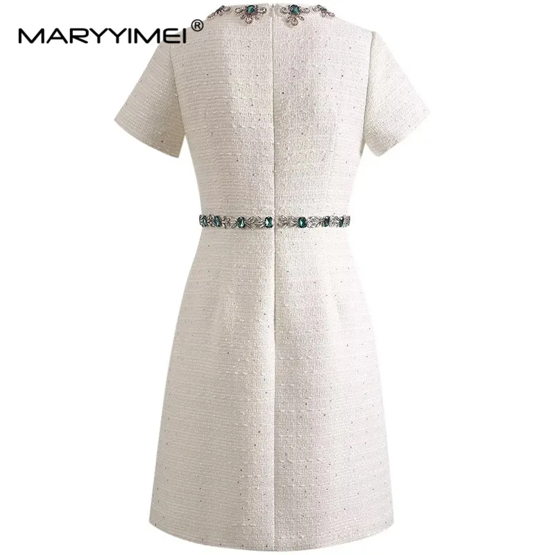 Imagem -02 - Maryyimei-mulheres de Manga Curta Cristal Diamante Beading Mini Vestido Vestidos Elegantes de Verão Designer de Moda