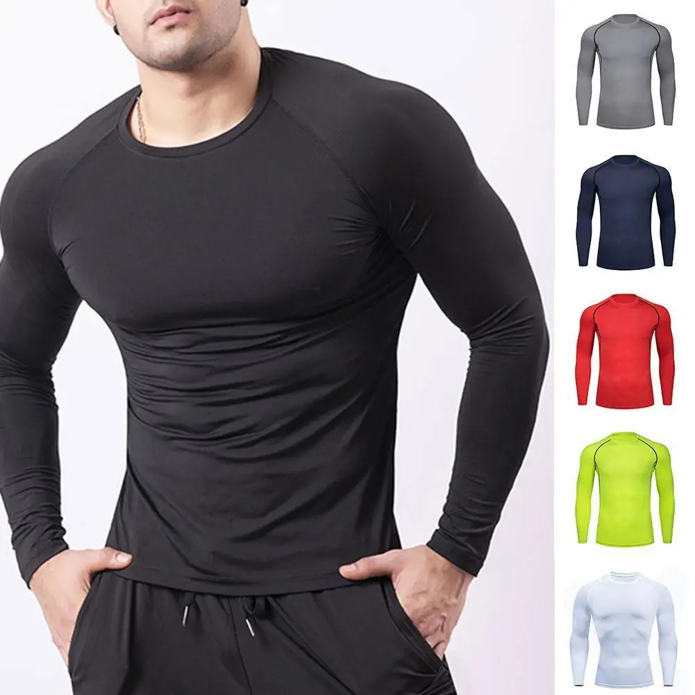 Camiseta deportiva de compresión para hombre, ropa deportiva ajustada de manga larga, secado rápido, cómoda, transpirable, para correr, entrenamiento y gimnasio