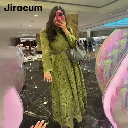 Jirocum Elegant Green Lace Prom Gowns Women's High Neck A-Line Party Evening Gown Ankle Length Saudi 2024 Formal Occasion Dress
