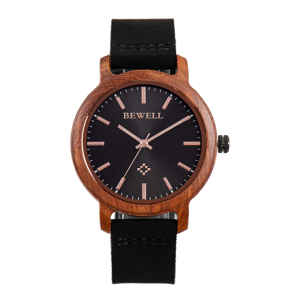 Fashionable Minimalist Wooden Watch with Genuine Leather Band Unisex Quartz Watch