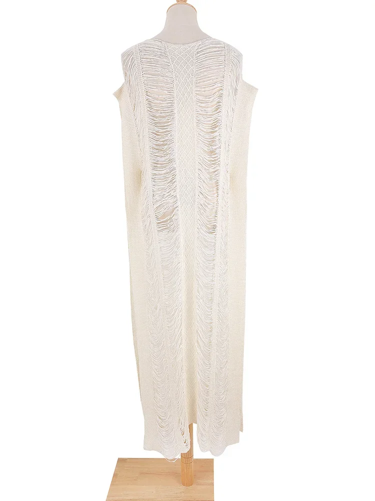 新しいニットビキニカバーアップ女性ビーチカバーアップ固体中空アウトシースルードレス夏のファッション女性の休暇ビーチウェア