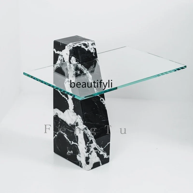 Modern edge designer special-shaped creative marble living room sofa corner, glass corner table