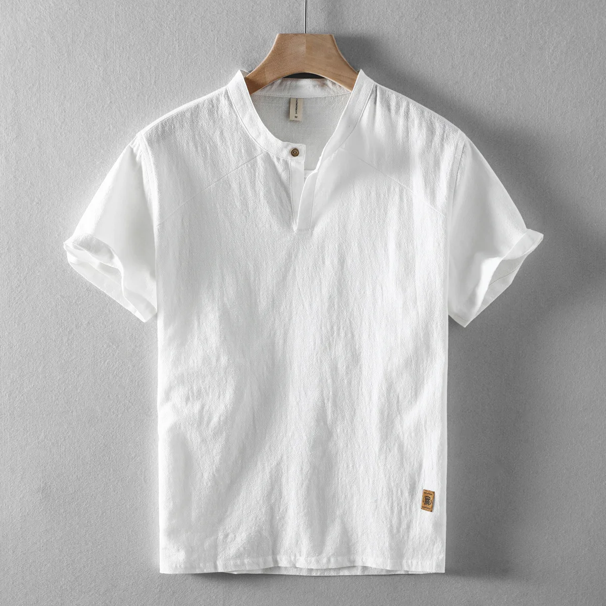 

2024 Summer Men's Short Sleeved Linen Casual Shirt Chinese Style Stand Collar Cotton White Green Shirt For Men Vintage Clothes