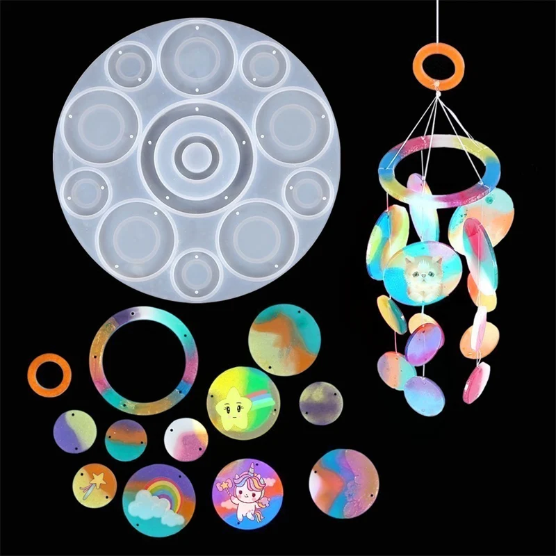 Epoxy Resin Round Wind Bell Silicone Mold Wind Chime Making Supplies Kit for DIY Jewelry Wall Hanging Wind Decoration Home Decor