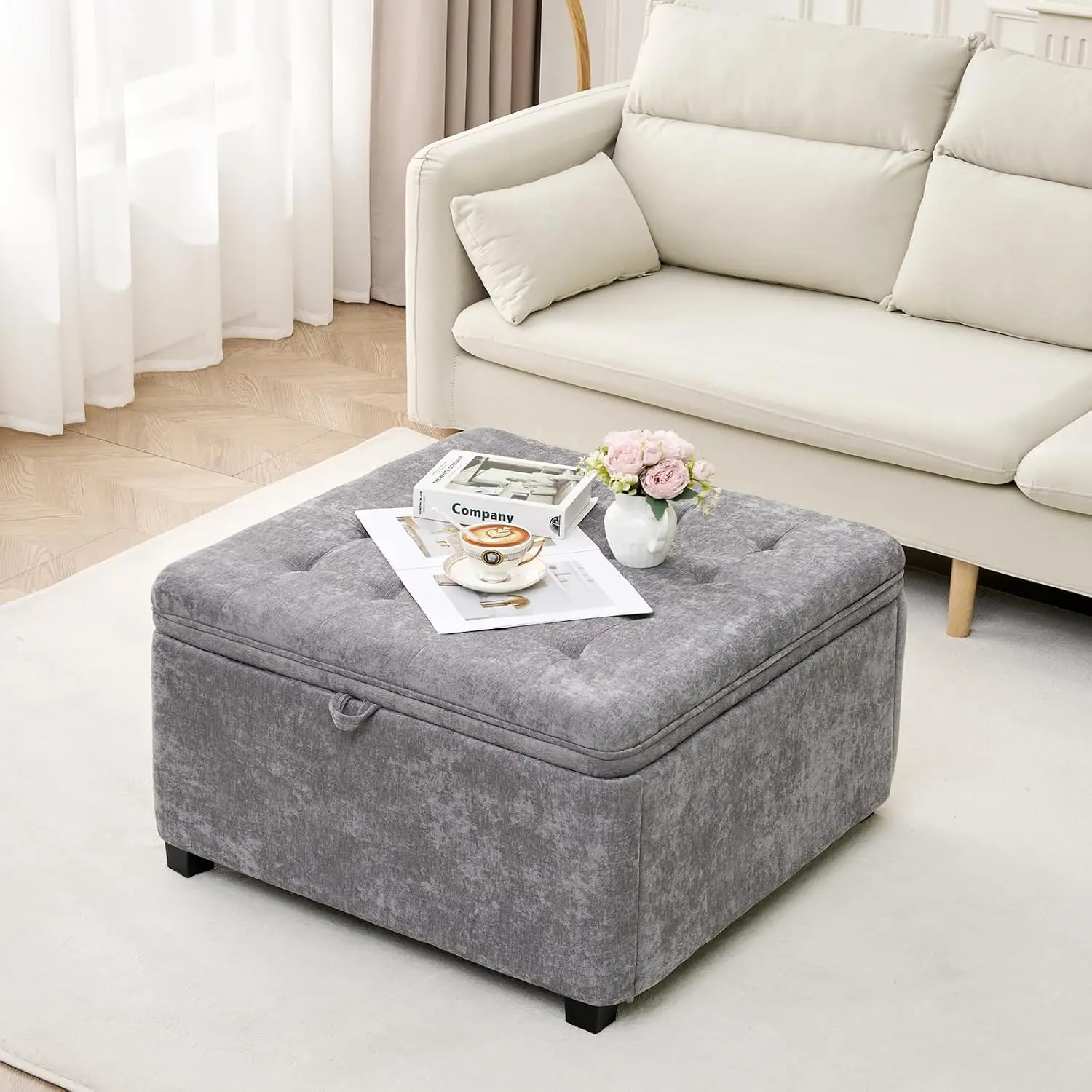 Large Square Storage Ottoman 30 Inch Coffee Table Footrest, Customized
