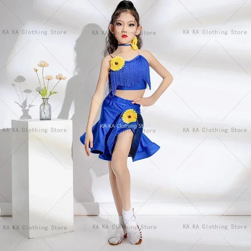 Fringe Samba Cha Cha Latin Dance Dress Girls Tassel Professional Competition Suit Children Ballroom Stage Costume Tango Costume