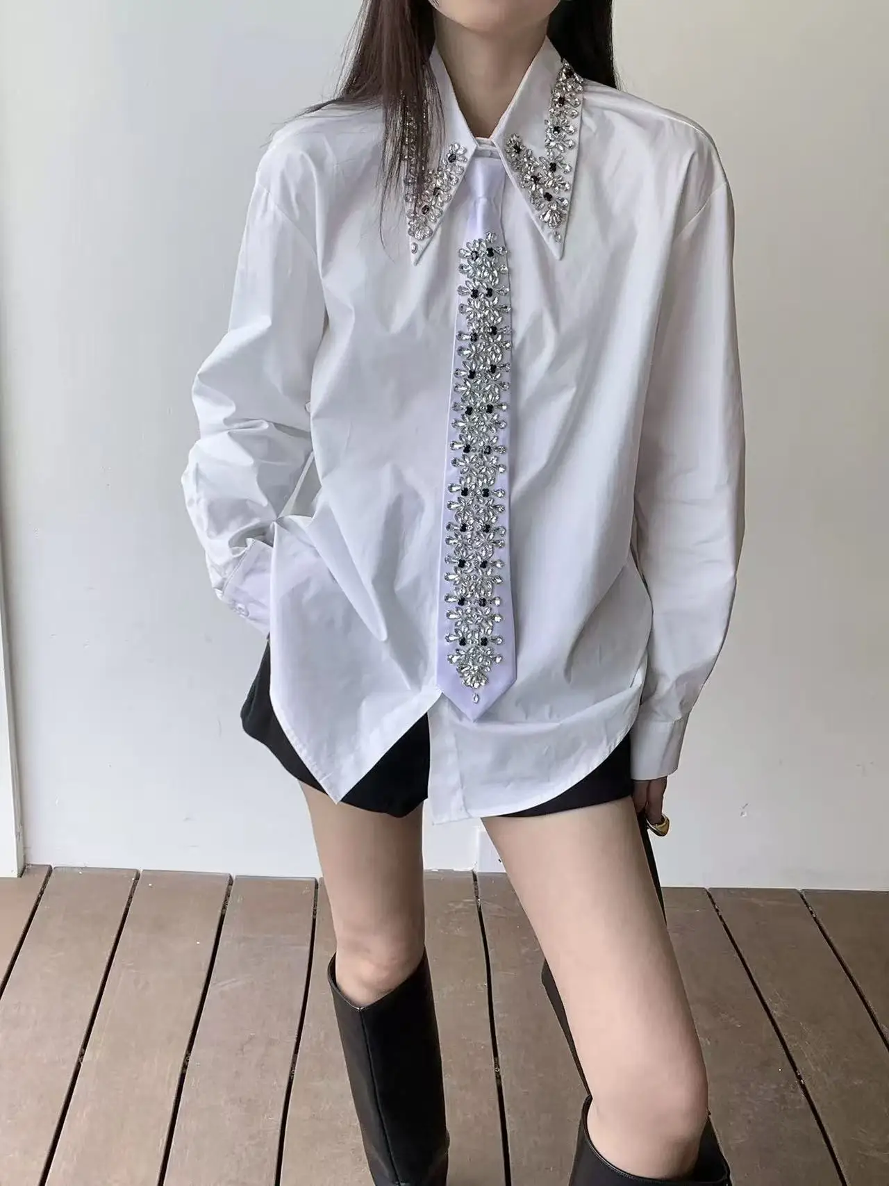 Handmade Heavy Industry Cotton Blouses Shirts Women 2026 Spring Summer Autumn Trend Long Sleeve Black White Top Woman Clothes
