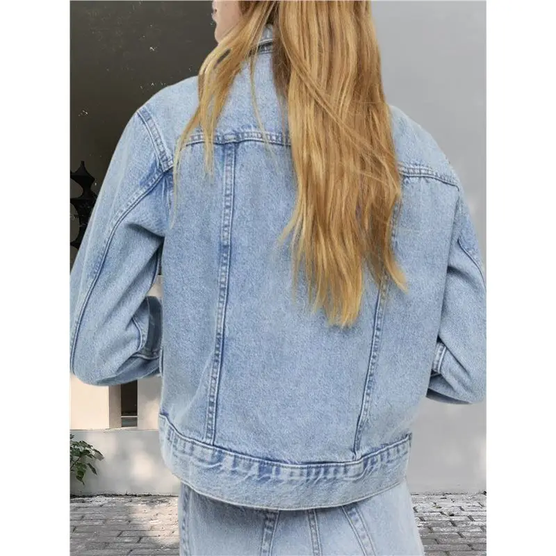 IALJ-سترة جينز قصيرة ملونة بأكمام 3/4 للنساء من قماش الدنيم خفيف وغسول قصير معطف سائق الشاحنة