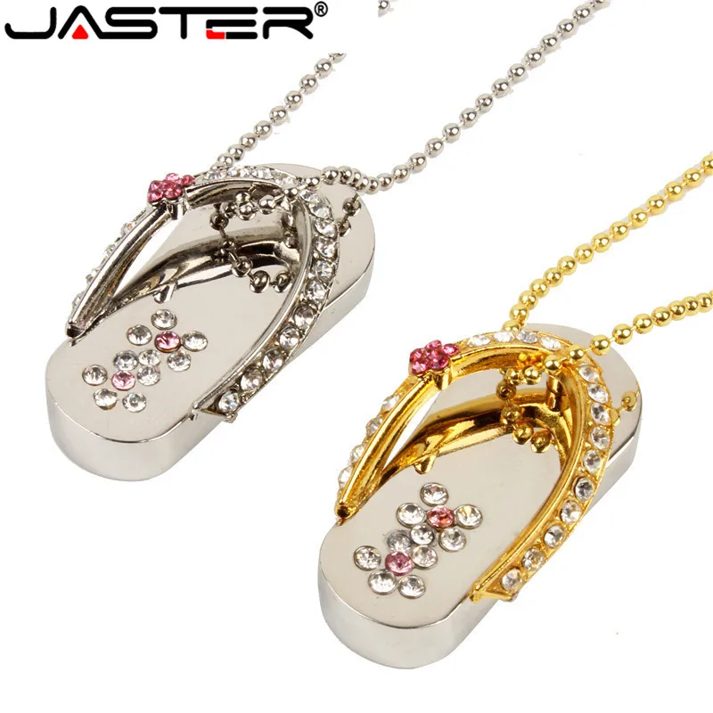 

JASTER Fashion USB Flash Drive Metal 4GB 8GB 16GB 32GB 64GB Crystal Diamon Slippers Memory Stick U Disk Pendrive Pen Drive Gift