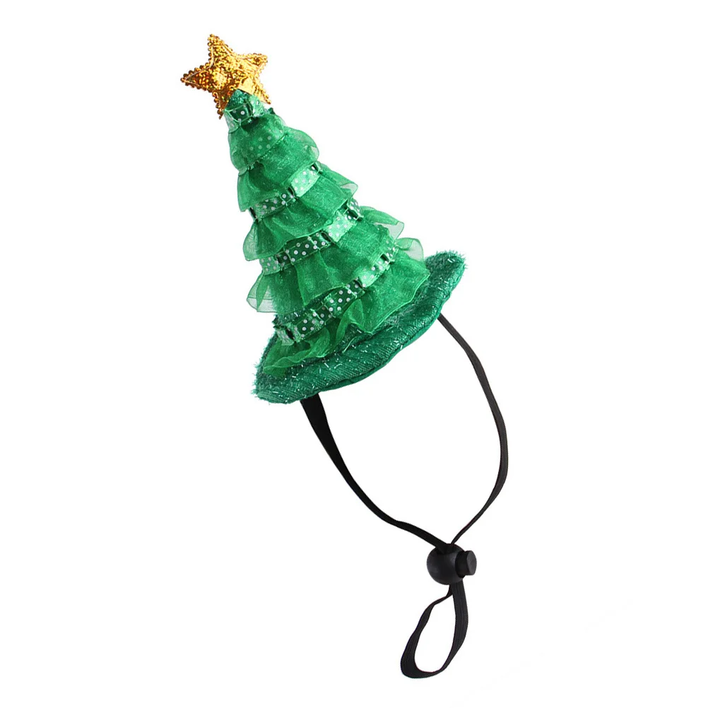 

1Pcs Christmas Tree Pet Hat Green Xmas Tree Style Adjustable Elastic Band for Dogs Cats Pet Christmas Accessory