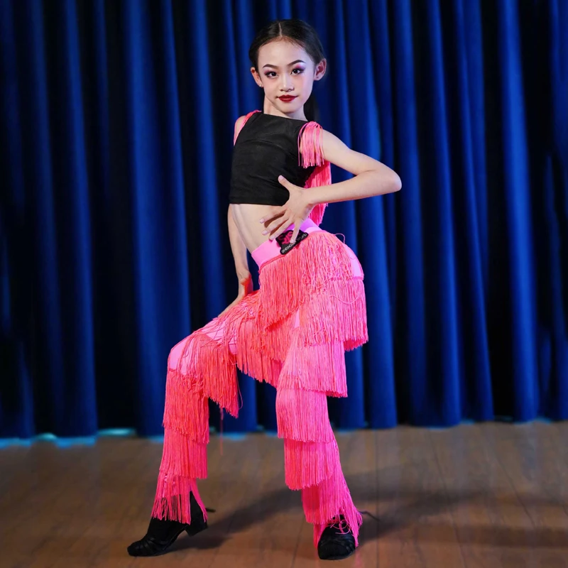 2023 New Latin Dance Costumes Sleeveless Latin Top Tassels Pants For Girls Performance Dancing Clothes Stage Show Wear SL9540