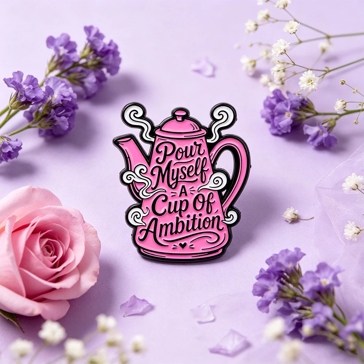 9-teiliges Teekannen-Emaille-Pin-Set „Pour Myself A Cup Of Ambition“ Zitat Reversnadel Lustige Brosche Rucksack Kleidung Dekor Abzeichen – Detail 5