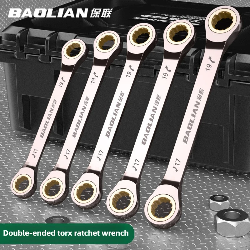 BAOLIAO  Double Head BLACK NICKEL Plum Blossom Ratchet Wrench , Chrome Vanadium Steel Ratchet Spanner Set Auto Repair Tools