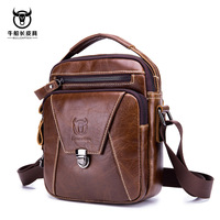 BULLCAPTAIN Genuine Cow Leather Men's Bag Messenger Bags Men Flap Casual Solid Handbags Multi-pocket Small Male Shoulder Bag