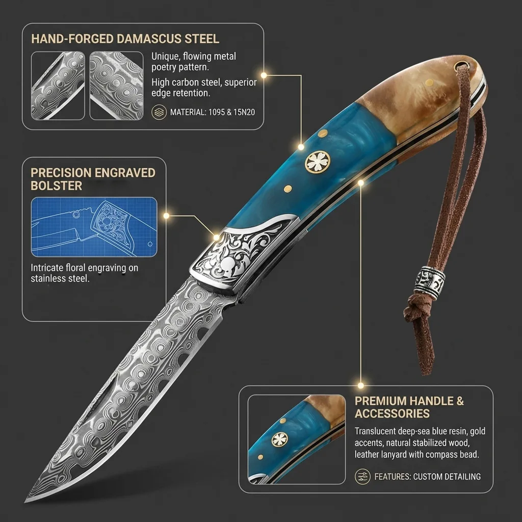 WXCOO Folding Damascus Steel Boning Fruit Knife Cleaver Meat Vegetables Slicing Fish Kitchen Knives Chef Knife Cutting Tool