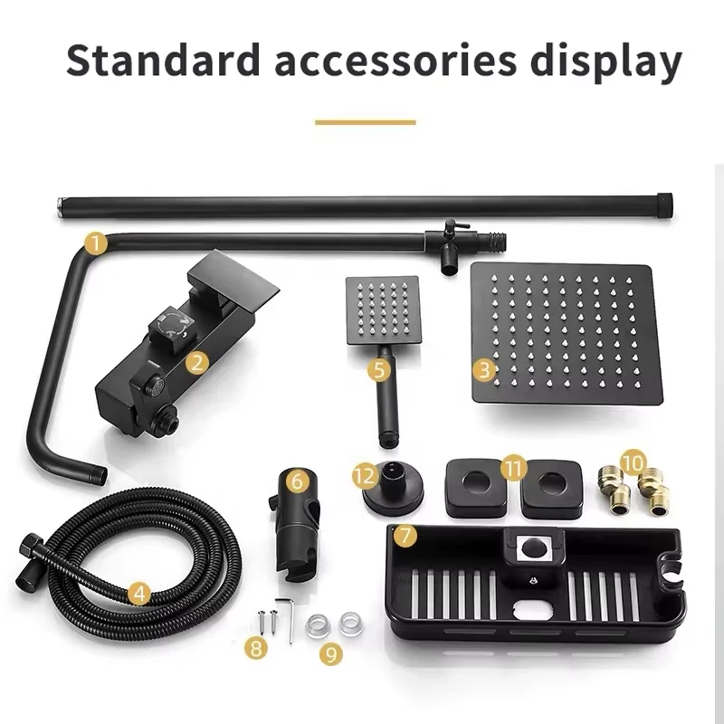 Matte Black Hot and Cold Mixer Copper Shower Set 4 Functions Rainfall Shower Head Bathroom Brass Shower System