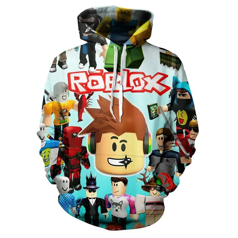 سويت شيرت بقلنسوة مطبوع عليه رسوم كرتونية من Roblox، بلوفر محيطي أنيمي، هدية عيد ميلاد عصرية للطلاب