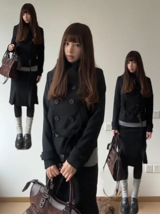 

Женское шерстяное пальто Ele Bla: Новинка ранней весны, элитное, в стиле ретро, двубортное, средней длины