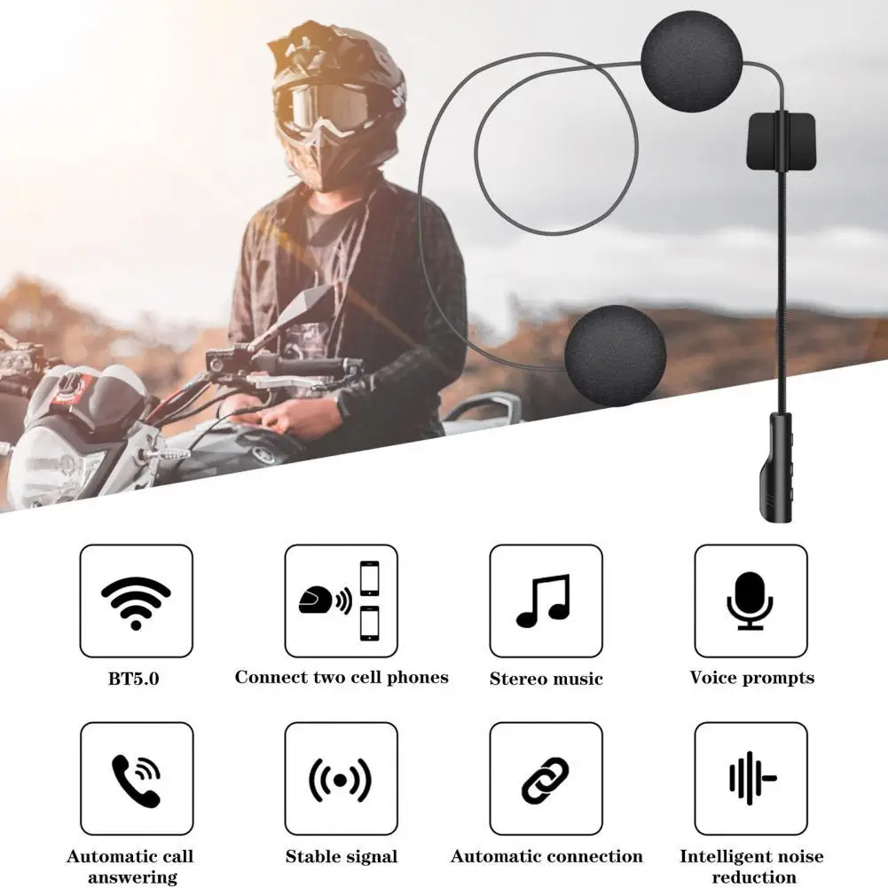 

Helmet Headphone Stereo Sound Effect Noise Reduction Portable Bluetooth-compatible 5.0 Motorcycle Helmet Intercom for Motorbike