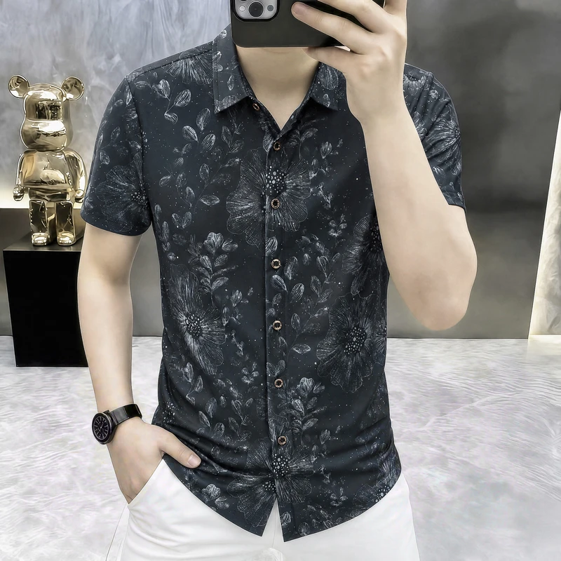 2026 Summer New Style Men's Breathable Fashion Luxurious Casual Collar Short-Sleeved Floral Shirt