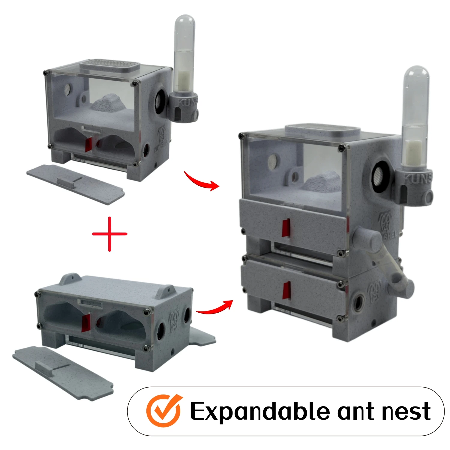 KUNSHEL 3D‑Printed Mini4 Small Ant Nest, Expandable Ant Farm with External Humidification Water Tower, Detachable Water Feeder,