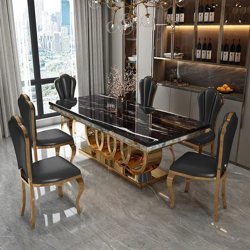 Light Luxury Marble Dining Table and Chair Stainless Steel Dining  Hotel Banquet Chair European Wave Crown Back Stainless