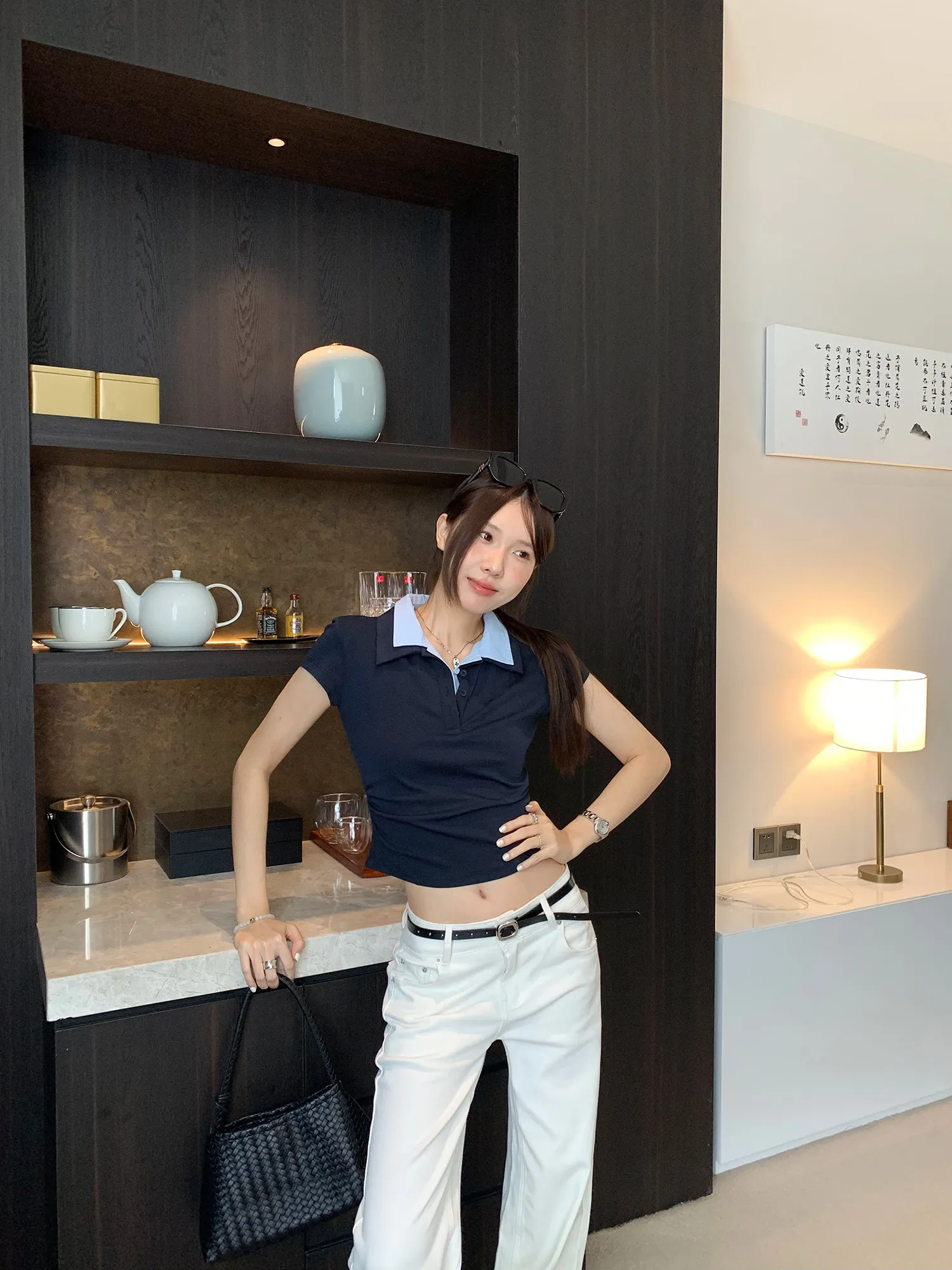 Korean Design Flip-Collar  Shirt Women Summer New Style High Neck Small Top Cotton Casual Fashion Short Sleeve T-Shirt