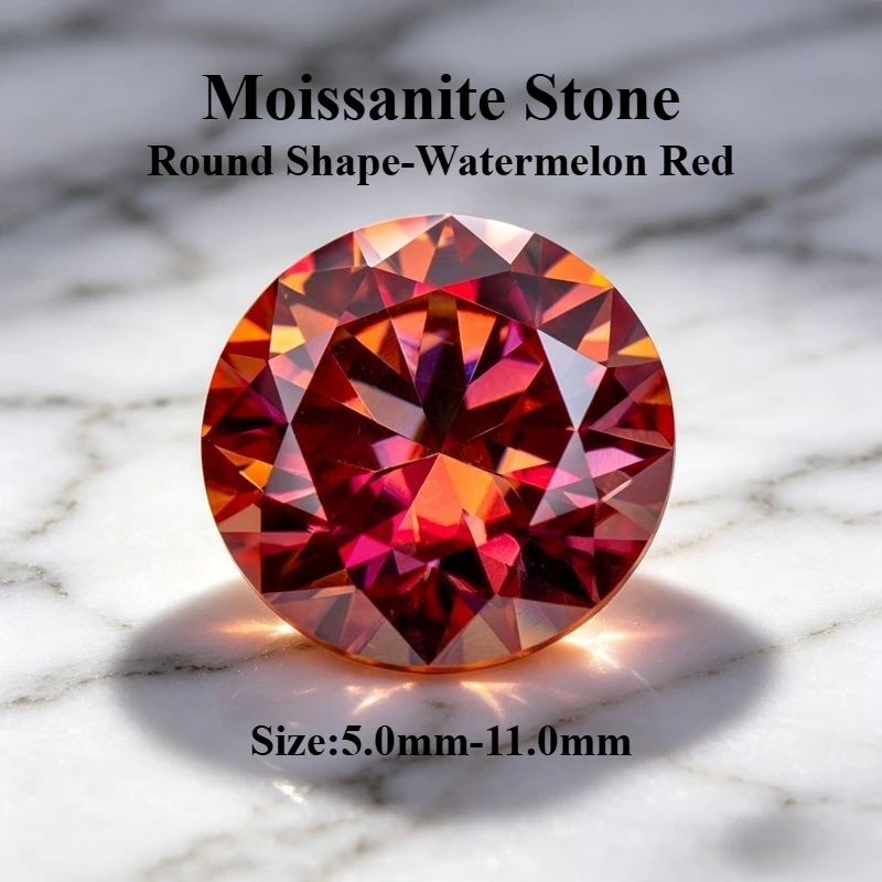 

Moissanite Stone Round Cut Watermelon Red Lab Grown Gemstone for DIY Ring Necklace Earrings Main Materials with GRA Certificate