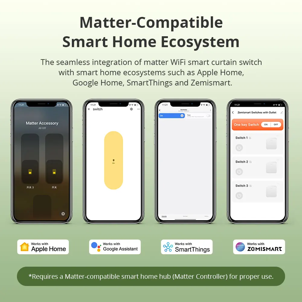 Zemismart Matter WiFi Smart Brazil Socket 2 Gangs Light Push Switches with 10A Outlet Work with Home SmartThing Google Home APP