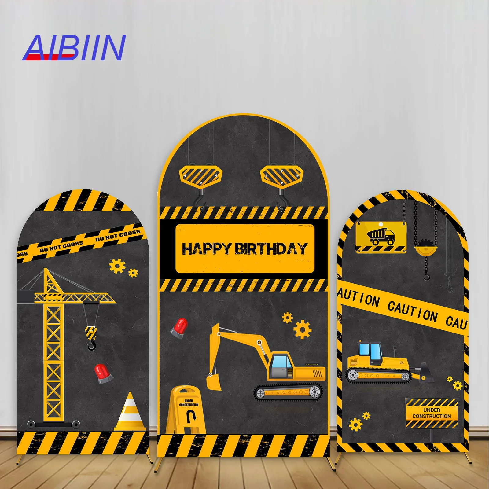 

Under Construction Happy Birthday Arch Backdrop Cover Yellow Excavator Photo Background Boy 1 Year Cake Portrait Party Decor