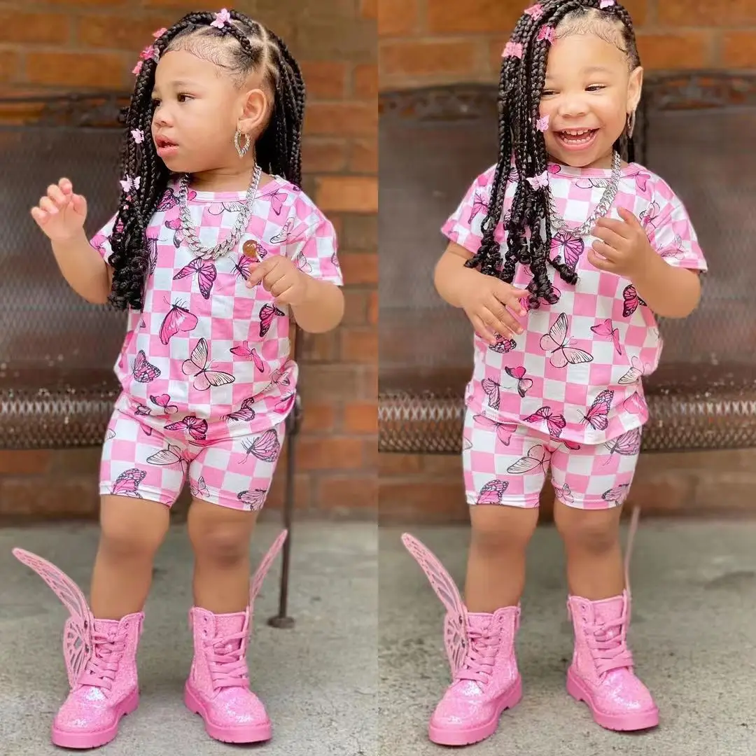 Baby Girl Summer Clothing Sets Short Sleeve Tops+Rainbow Color Shorts Kids Casual Clothes Children\'s Girls 2pcs Outfits 8Y