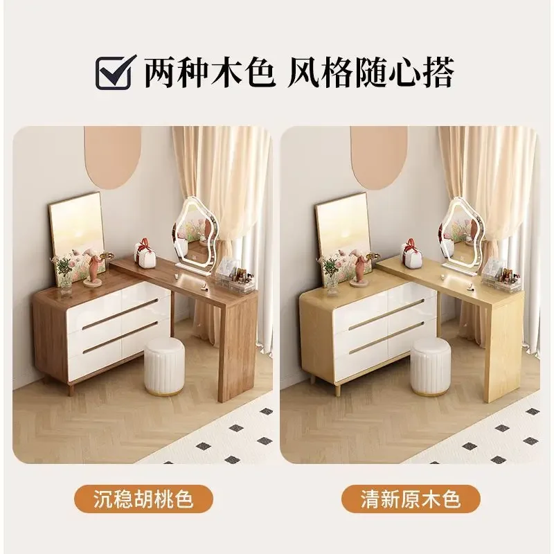 Dresser, chest, integrated bedroom, makeup table, corner Nordic walnut color, retractable desk, storage cabinet