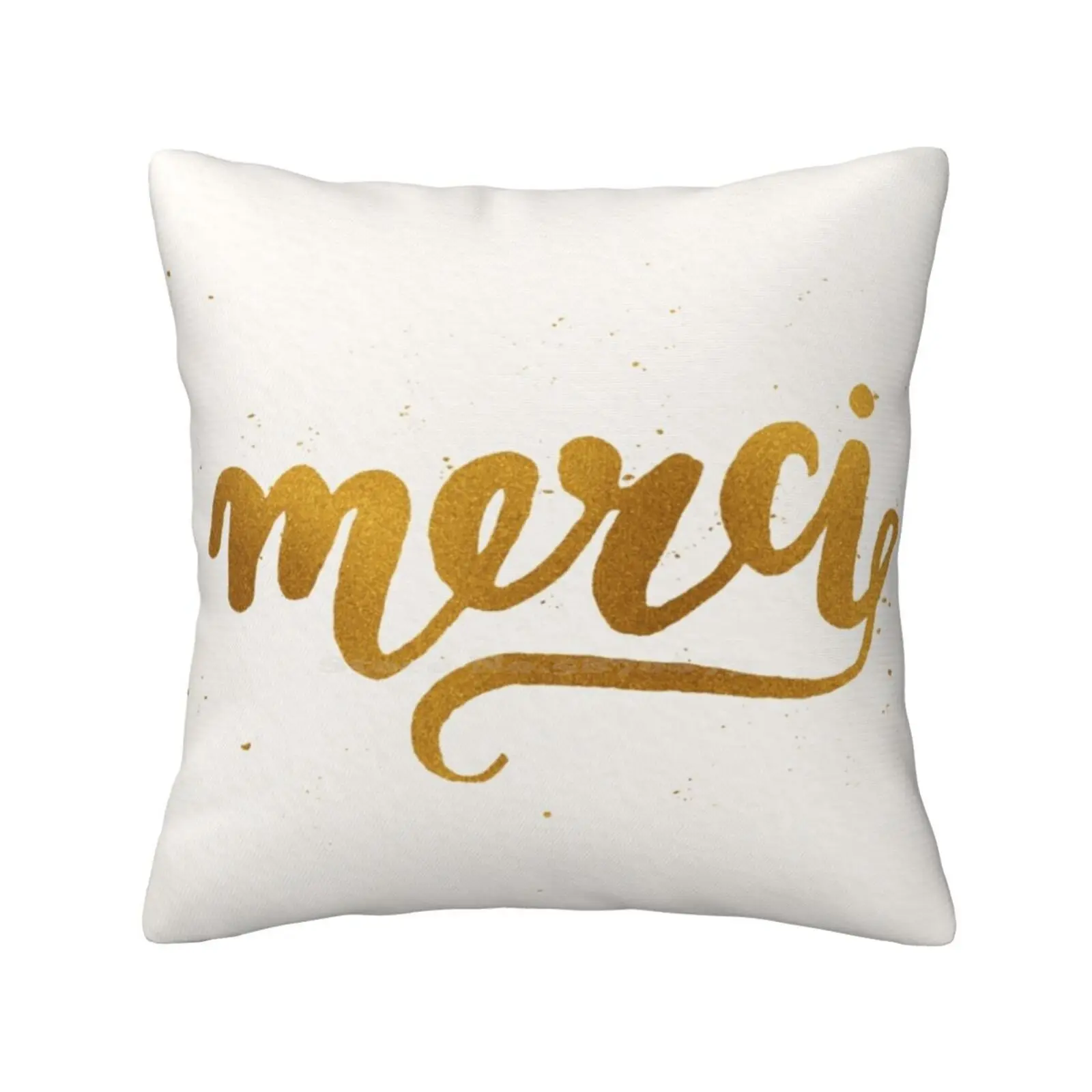 Merci Pillowslip Pillowcase Merci Thanks Thank You Foil Golden Chic French Language Franse Modern Abstract Shiny Swirl White