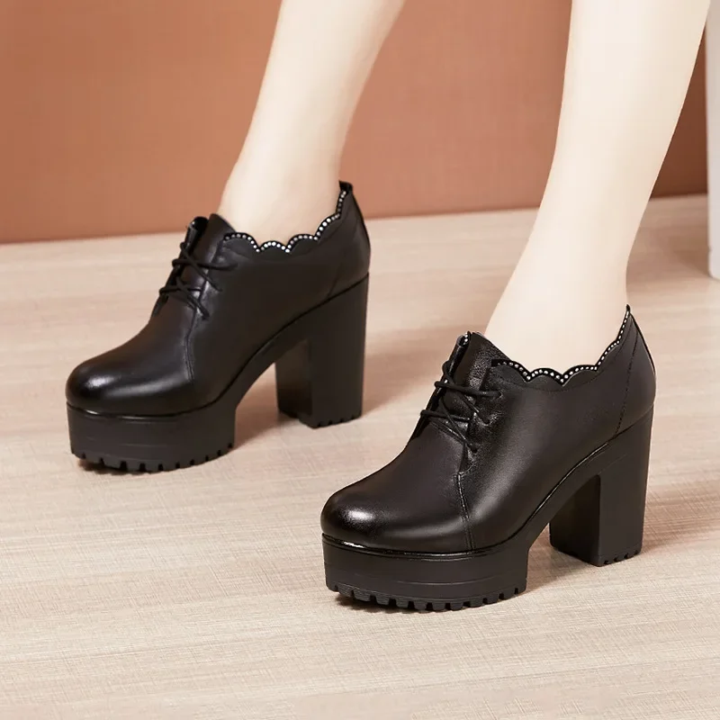 T Platform Walk Show 8cm High Heels Thick Heels New Autumn Velvet  Waterproof Platform Women Single Shoes Big Size 32-43