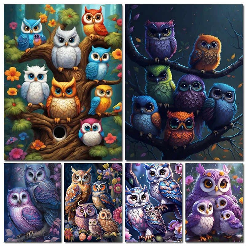 DIY 5D Diamond Painting Owl Family Full Round Square Diamond Embroidery BIrds Diamond Mosaic Jewelry Cross Stitch Kits