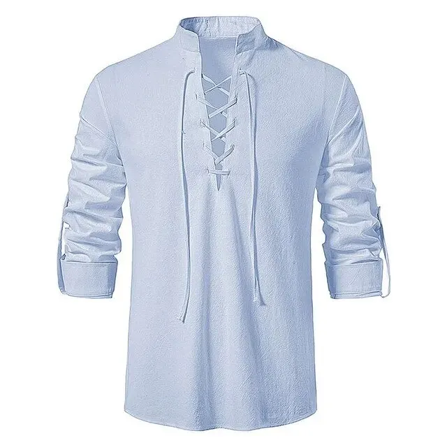 King Billion Herenoverhemden Casual Heren Katoen Linnen T-shirt met lange mouwen Lente Herfst Vintage Shirt Amerikaanse maat Trekkoord Hals