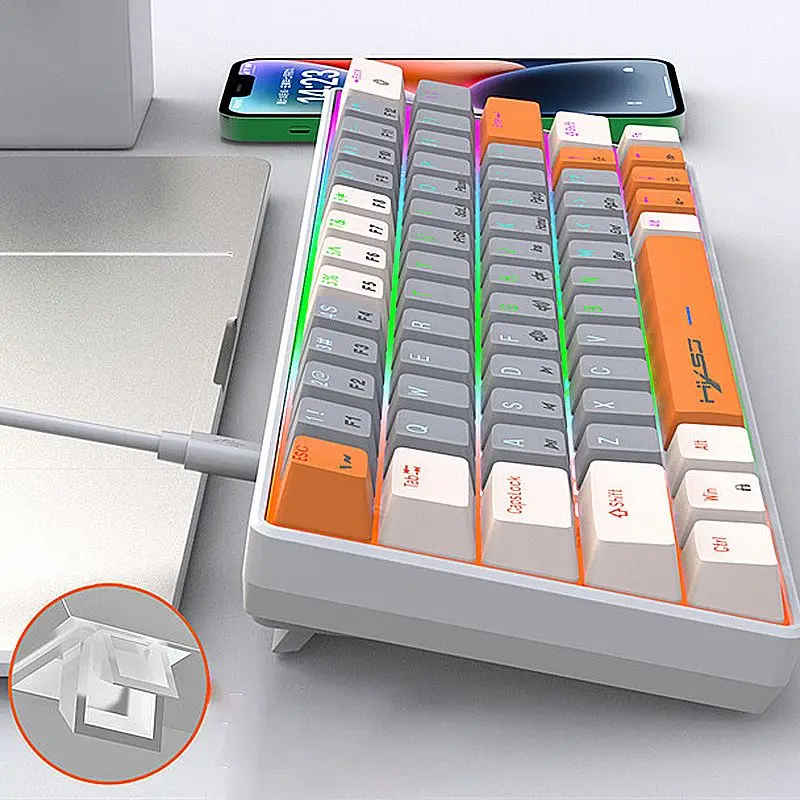 Hxsj v500 63 Tasten verkabelt mechanische Gaming-Tastatur Hot Swap able Blue Switch RGB USB Typ C Layout Gaming-Tastatur