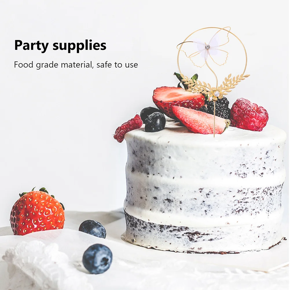

2pcs Birthday Topper Creative Dessert Decor Accessories Party Cake Ornaments Round Shape Design Cake Picks For Birthday Party