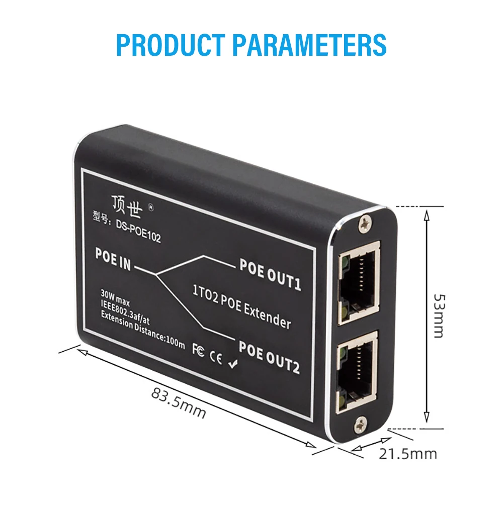 PEGATAH Gigabit POE Extender 2 Port 100/1000M Network Switch Repeater 30W IEEE802.3af/at Plug&Play for PoE Switch NVR IP Camera