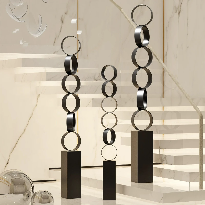 LTT1 Modern Metal Hollow Chain Circle Art Sculpture Geometric Floor Ornament