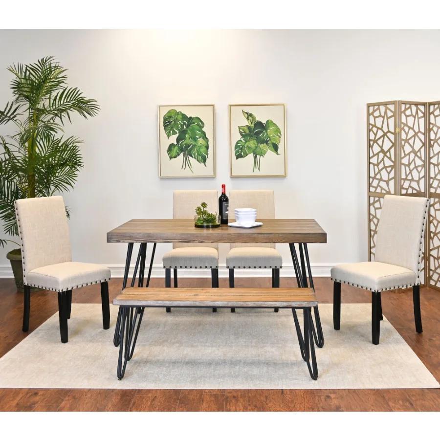 

Amisos 6Piece Dining Set Hairpin Dining Table with 4 Chairs and a Wood Bench 3 Color Options