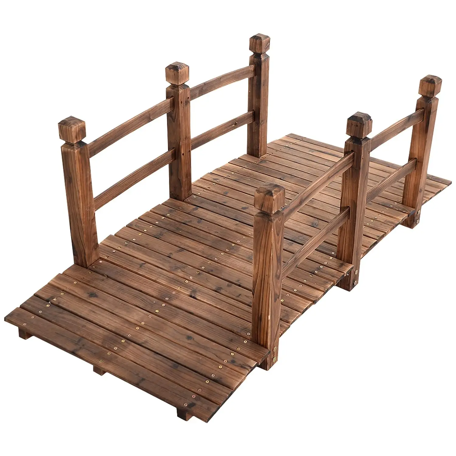 Garden Bridge, 5FT Wooden Arc Footbridge for Outdoors with Safety Guardrails, Decorative Landscaping for Garden, Customized