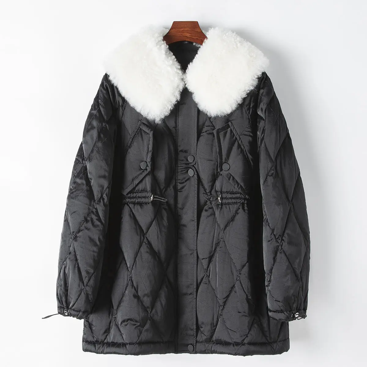 clothing Spring and Autumn 2024 goat hair collar down jacket medium long style mulberry silk white goose