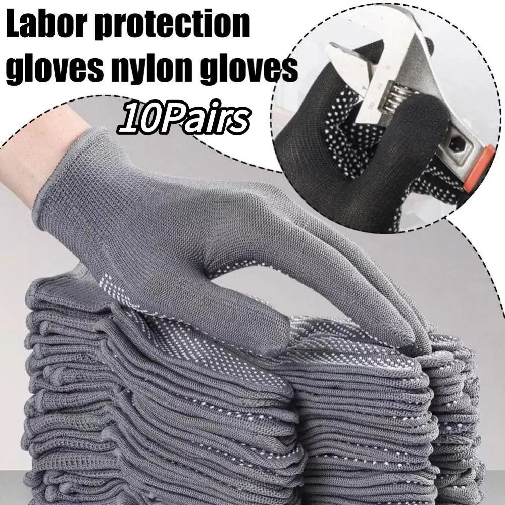 

10Pairs Universal Nylon High Elasticity Labor Protection Gloves Wear-resistant Breathable Anti Slip Work Cycling Hiking Gloves