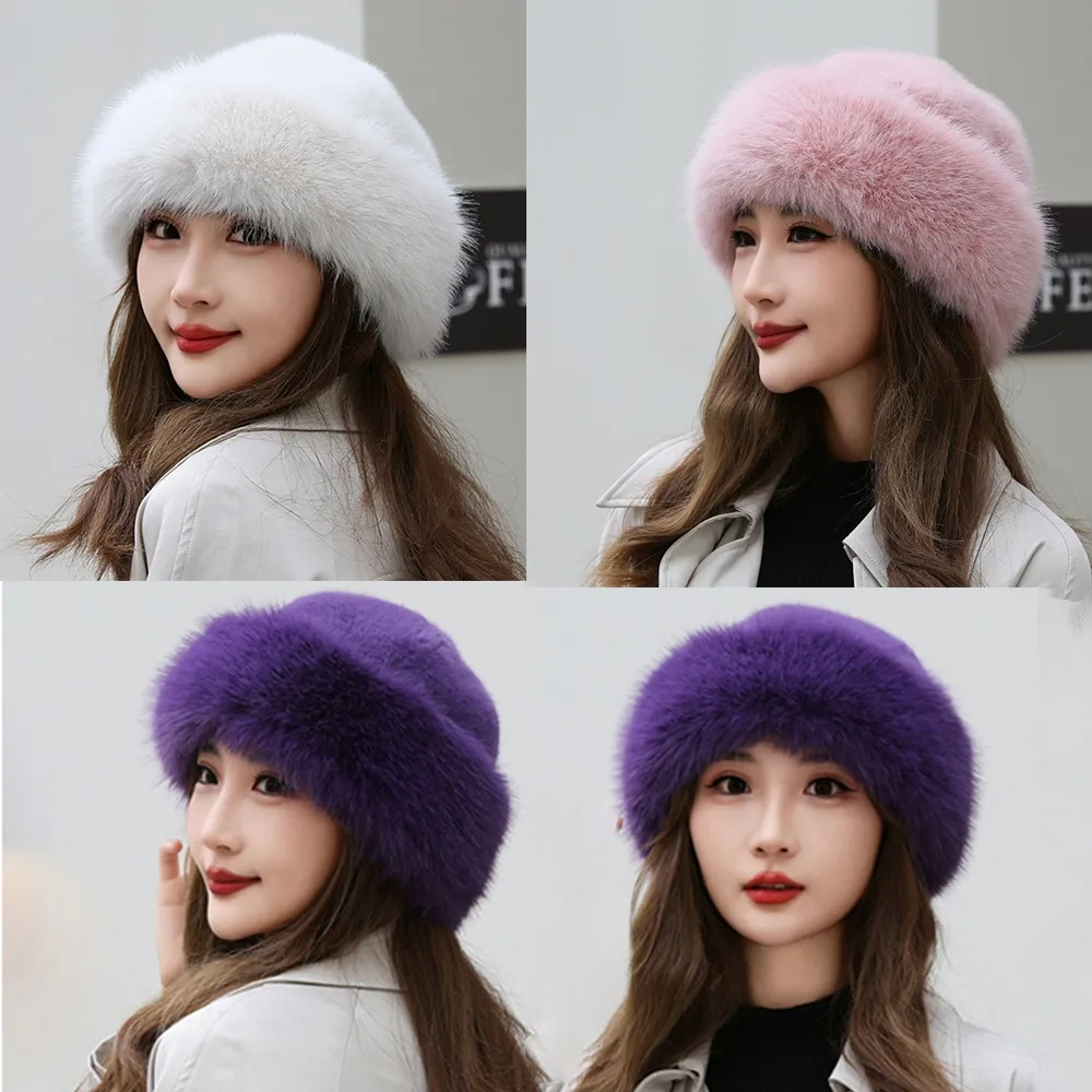 قبعة عصرية دافئة من الفرو الصناعي بلون سادة غطاء للأذنين غطاء حماية للأذن غطاء رأس قبعة شتوية للشتاء #2