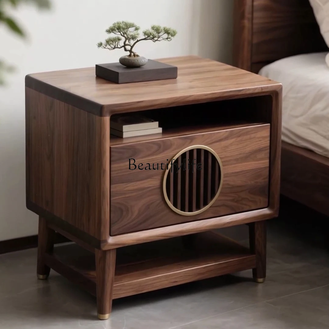 

New Chinese-style North American black walnut bedside table Light luxury bedroom storage Solid wood locker