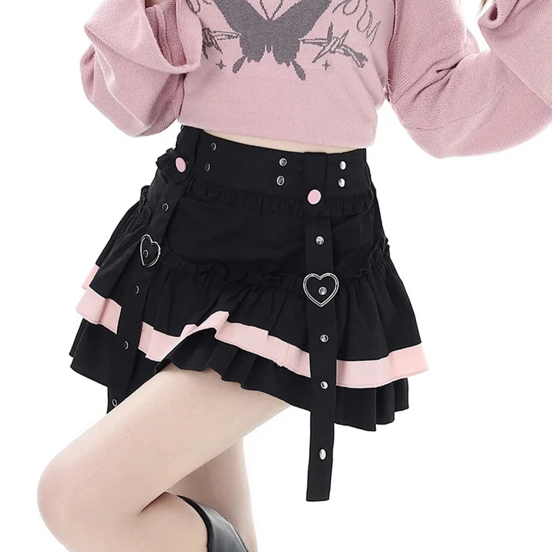 Japan Lolita Mini Skirt Hotsweet Kawaii Bandage Patchwork Cake Skirts Summer All Match Streetwear Chic A Line Exquisite Skirts